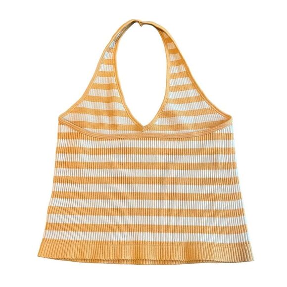 Bella Seamless Halter Top Size Medium Cropped Striped Sherbet and White​ - Picture 2 of 9